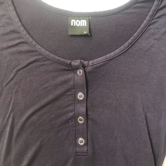 NOM Maternity Shirt Sz XS Purple Henley Button Front Short Sleeve Stretch Scoop - Picture 3 of 8